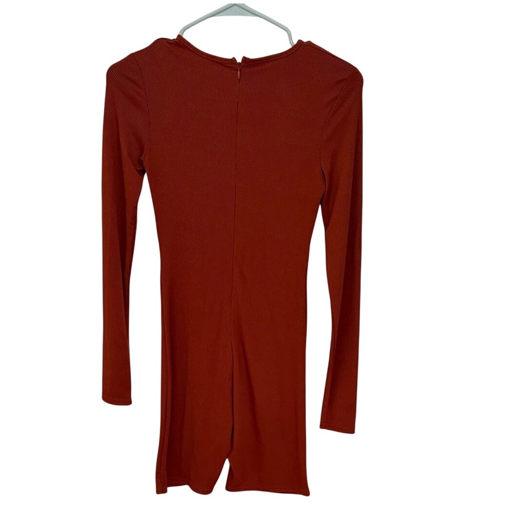 Unbranded Rust Orange Ribbed Long Sleeve Romper Crew Neck‎ Bodycon Playsuit - Picture 2 of 2